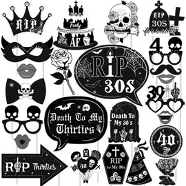 Death to My 30s Gothic 40th Birthday Photo Booth Props Kit - Signs, Pose Signs for Women's 40th Birthday Party