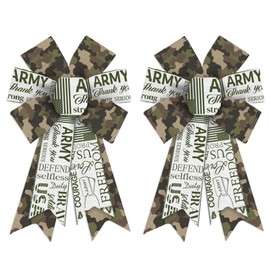 2 Pcs Green Camouflage Wreath Bows Camo Bows for Wreaths, Camouflage Ribbon Bows Thank You Army Decor Bows for Veterans Day Military Support Indoor Outdoor Decoration Wreath Ornament Supplies