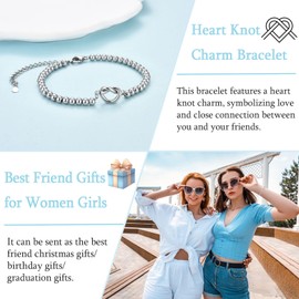 EYQV Best Friend Gift for Women Girls, Heart Knot Best Friend Bracelet, Friendship Gifts for Birthday Christmas Graduation Back to School