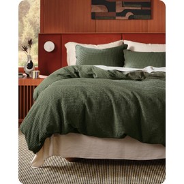 Bedsure Cotton Duvet Cover Set - 100% Cotton Waffle Weave Olive Green Duvet Cover Oversized King Size, GentleSoft™ and Breathable Bedding Set for All Season, 3 Pieces, 120"x98"