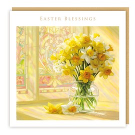 Greeting Card Church Window Daffodils Easter Blessings Cards – Pack of 5 Traditional Cards, Yellow