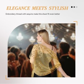 Cabishy Shawls and Wraps for Women, Ladies' Sparkly Sequin Sheer Mesh Wedding Shawls for Evening Party Dress (White) (Gold)