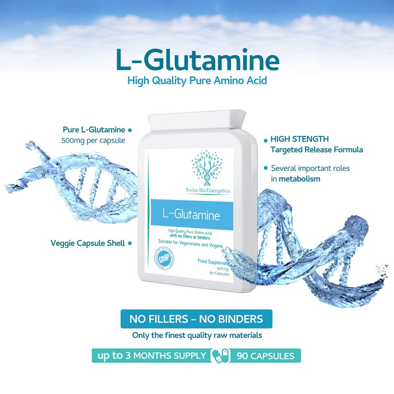 L-Glutamine 500mg 90 Capsules - Pure Amino Acid with no