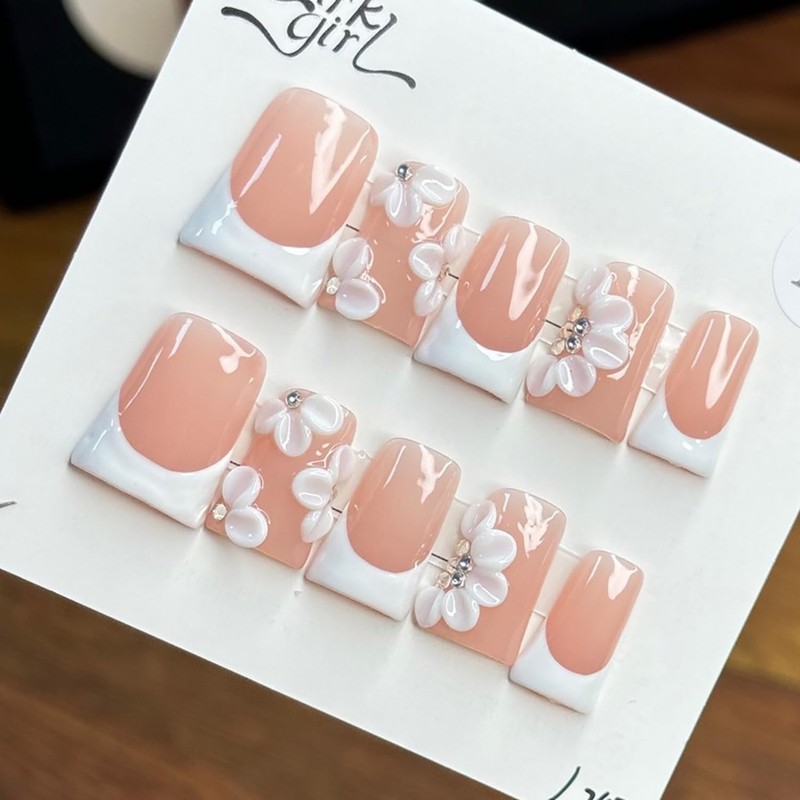 Luxury Press on Nails Short Duck Handmade 3D Unique Reusable