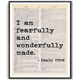 I Am Fearfully and Wonderfully Made Wall Art – Psalm 139:14 Bible Verse Dictionary Page Print for Home, Office, or Classroom, Vintage Christian Decor, 8x10 Inch UNFRAMED