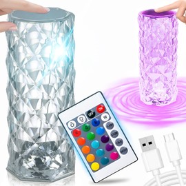 Retoo RGB Crystal Table Lamp with USB C, Touch and Dimmable, Remote Control, 4 Light Modes, Modern Creativity Acrylic Diamond Bedside Lamp, RGB Colour Changing Night Light for Bedroom, Living Room