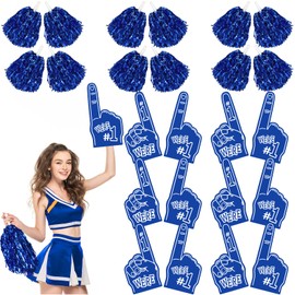 Leyndo 24 Pcs Giant Foam Finger and Pom Poms Cheerleading 18 in We're Number 1 Foam Hand Baseball Foam Fingers Team Cheer Foam Fan Finger for Sporting Events Games School Club Party(Blue)