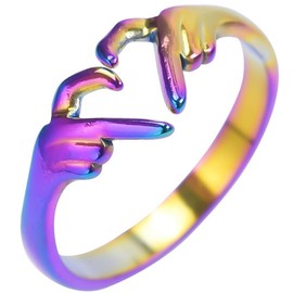 Jude Jewelers Stainless Steel Adjustable Size Heart Shaped Hand Language Weddding Promise Anniversary Statement Ring, Metal, Cubic Zirconia