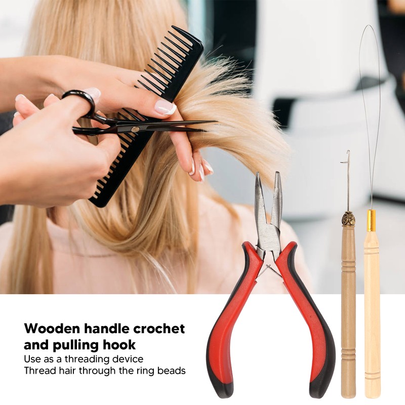 Hair Extension Tool Kit with Silicone Rings Crochet Pulling Hook