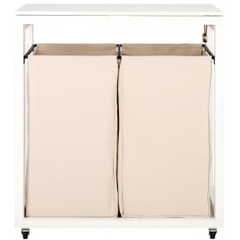 SAFAVIEH Home Collection Home Collection Leanna White/Beige 2-Compartment Laundry Basket with Wheels