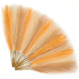 Alecono Pampas Grass 17in 𝟯𝟬𝙋𝙘𝙨, Artificial Fall Orange Pampas Grass Decor for Home Decoration, Faux Pampas Wall Decor for Wedding Centerpieces Party Decorations (Brown, Cream, Orange)