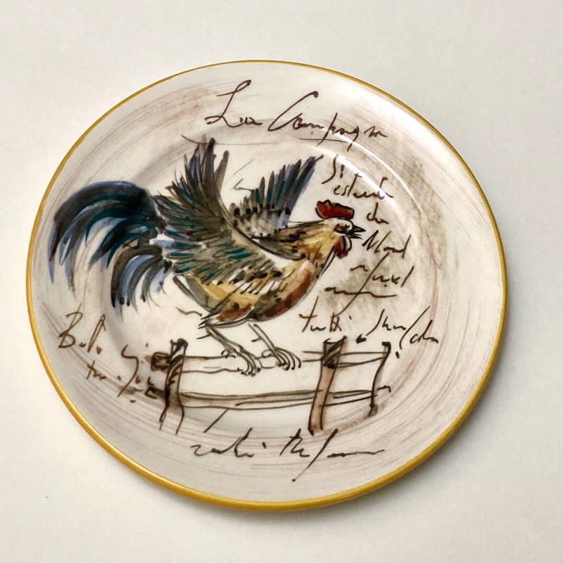 Deruta Ceramiche Italy DER56 Hand Painted Rooster Script 9" Salad