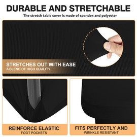 2 Pack 6 Feet Black Spandex Tablecloth for Rectangular Tables, Fitted & Stretch, Washable, Wrinkle Resistant, Perfect for Event, Wedding, Party, Banquet, Cocktail, Festival, and Table Protector