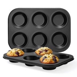 HULBy 2 Pack Premium Carbon Steel Muffin Pan, Nonstick Cupcake Baking Pan - Easy to Clean, Perfect for Muffins, Cupcakes, Cheesecake & Brownies (6-Cup, Black)