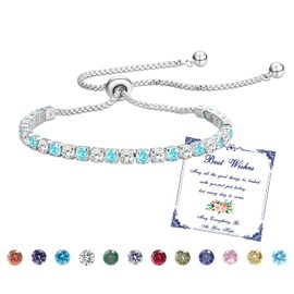 Esmoly Women's Silver Tennis Bracelet with Birthstone in 12 Colours, Adjustable Glitter Bracelet, Gifts for Women, Girls, Girlfriend, Wife, Mother, Sister, Christmas Gifts, Silver, Cubic Zirconia
