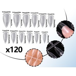 KAPSING 120 Stück Klare Kurze Mandel nageltips, Kurze Mandel Nagelspitzen für Nägel, 12 Größen Full Cover Tips für Gelnägel, Acryl Nägeltips zum Aufdrücken