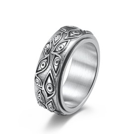 Yifnny Evil Eye Ring, Stainless Steel Rotating Evil Eye Ring Eye God Band Ring Cool Evil Eye Anxiety Ring for Men Women, Metal, No Gemstone