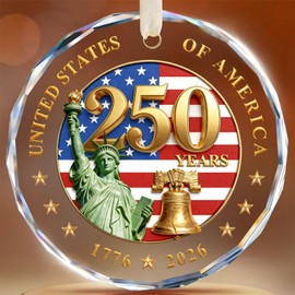 250 Anniversary USA Ornament, Crystal Glass Patriotic Christmas Ornament