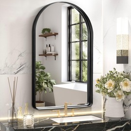 infurnic Arch Bathroom Mirror, 40''x30'' Metal Frame Wall Mounted Bathroom Vanity Mirror, HD No Distortion, Modern Decor, Black