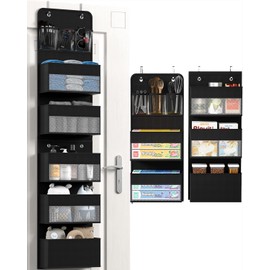 Hioya Over Door Organizer, 6 Shelf Camper Storage for RV Bathroom, Behind The Door Storage, Hanging Organizers for Toy Diaper Bedroom Closet (Black)