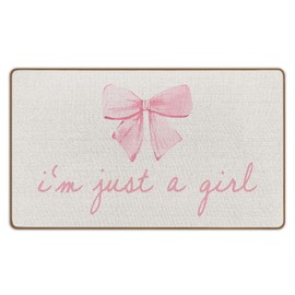 WTOGQ Coquette Preppy Pink Bow Door Mat, I'm Just a Girl Girly Doormat Welcome Mats for Girls Bedroom Bathroom Dorm Girly Room Decor, Pink Coquette Preppy Room Decor, 17x29 Inches