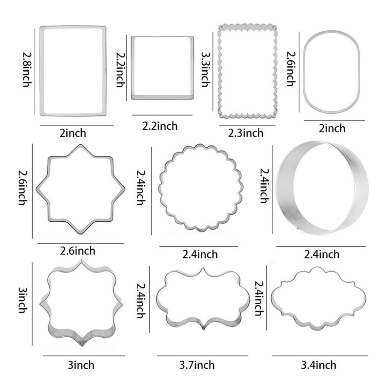 10 PCS Plaque Frame Cookie Cutters Set Fondant Tiles Biscuit