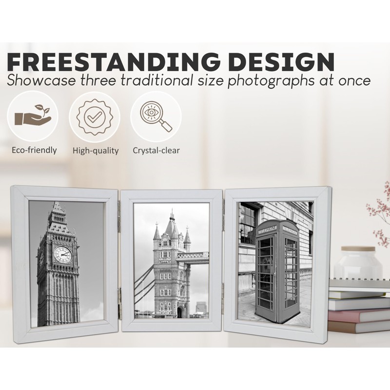 Triple Photo Picture Frame 6 x 4, White, Holds 3