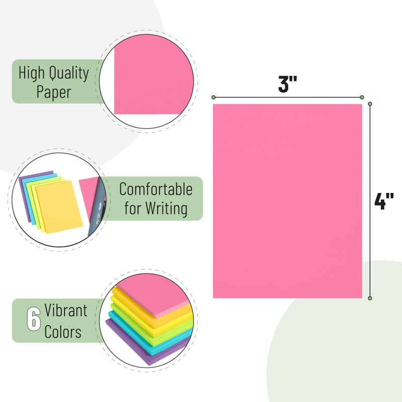 Mr. Pen- Sticky Notes, 3"x4", 6 Pads, 360 Sheets, Multicolor,