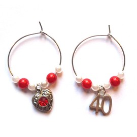 Gregory Crafts & Gifts 40th Birthday Anniversary Wine Charms. Table Decoration, Set of 2