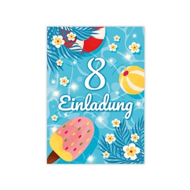 Minkocards 12 Invitation Cards Including 12 Envelopes 8th Children's Birthday Swimming Pool Swimming Boys Girls Invitation Eighth Birthday