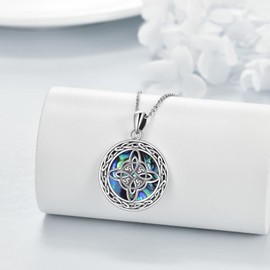 YAFEINI Celtic Witch Knot Necklace Sterling Silver Abalone Shell Pagan Witch Witch Pendant Jewelry for Women Girls, Sterling Silver, Not known.