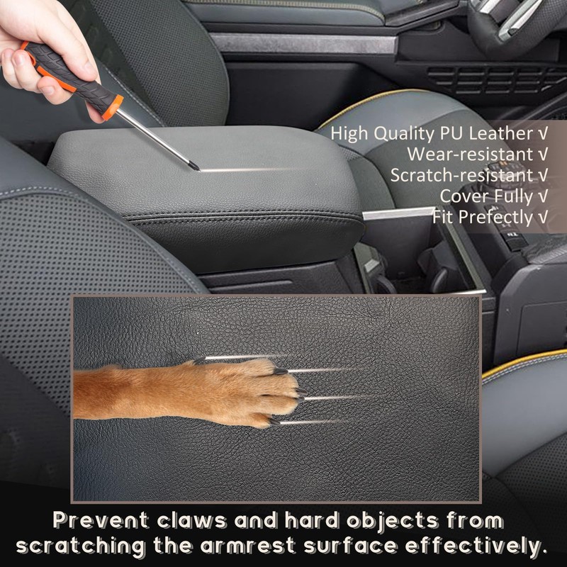 ramuel Compatible with Center Console Armrest Cover Pad PU Leather