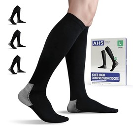American Hospital Supply Knee High Compression Socks | 15 - 20 mmHg Black Large| Pack of 3 Pairs