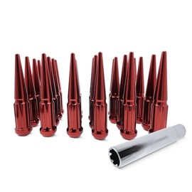 EZAccessory 14x1.5 Spline Spike Lug Nuts 24 Pieces Red with Key Bulge Acorn Lug Nut for Chevy Silverado GMC Sierra 1500 2500 3500