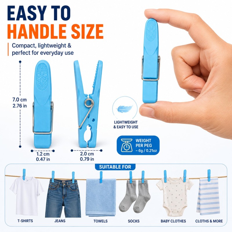 48 Pack Clothes Pegs for Washing Line with Bag, Extra