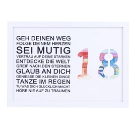 EngGlück Wish Fulfiller Money Gift Birthday Picture Frame Gifts for Birthday Funny Money Gifts Packaging Money Gift Man Woman Size DIN A4 (18th Birthday - White)