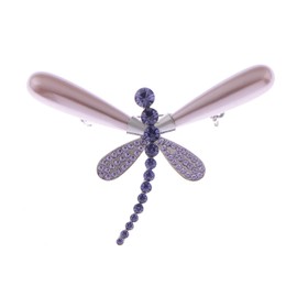 Alilang Faux Pearls Amethyst Purple Crystal Rhinestones Dragonfly Insect Brooch Lapel Pins for Hat Bag Suit Tie Wedding