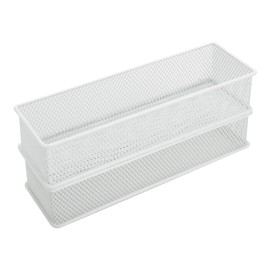 Annova Mesh Stackable Drawer Cabinet and Shelf Organizer Bins Storage Basket School Office Supply Holder Tray- Set of 2 (White, 3x9x2 Inch)