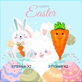 Easter Balloons Decoration, Large Bunny Balloons and Carrot Balloons, Easter Foil Balloons for Easter Party Decorations, Bunny Birthday Decorations, Easter Carrot Decorations