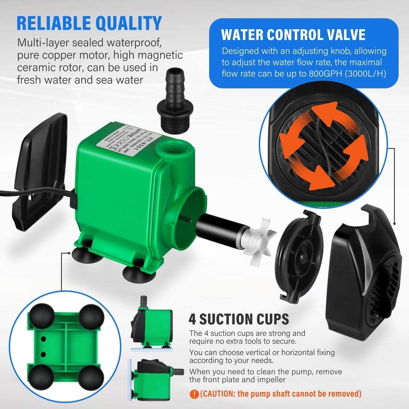 Simple Deluxe 800 GPH Submersible Water Pump with Adjustable Intake,