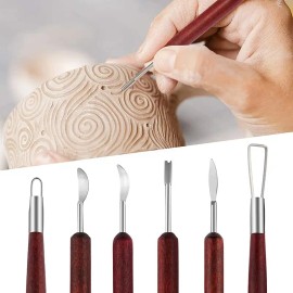 6-Piece Pottery Sculpting Tool Set with Wooden Handles