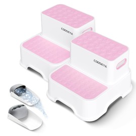 COOSEYA 2 Step Stools for Kids,Toddler Step Stool for Bathroom Sink,No-Slip Double up Stepping for Toddlers Bathroom, Multifunctional Toilet Potty Stool for Kids,Toilet Potty Training(2 Packs)（Pink）