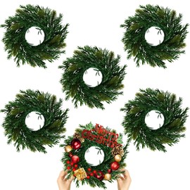 6 Pcs Christmas DIY Gree Wreath 10 Inch Green Artificial Wreaths DIY Faux Plain Wreaths Front Door Green Farmhouse Cabinets Wreath Indoor Outdoor Wall Decor(Willow Pine)