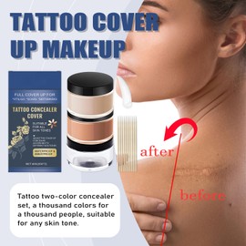 Tattoo Cover Up Makeup, Tattoo Concealer Full Coverage 2 Color, Waterproof Scar Covering Makeup & Body Concealer with 2 Shades Mixing Kit for Tattoos Scars Imperfections Daily Use