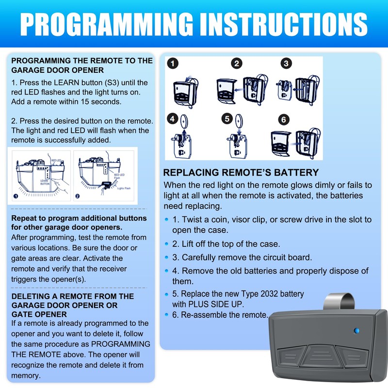 MMT103 3-Button Transmitter Replace for Mighty Mule MMT103 Remote, Compatible