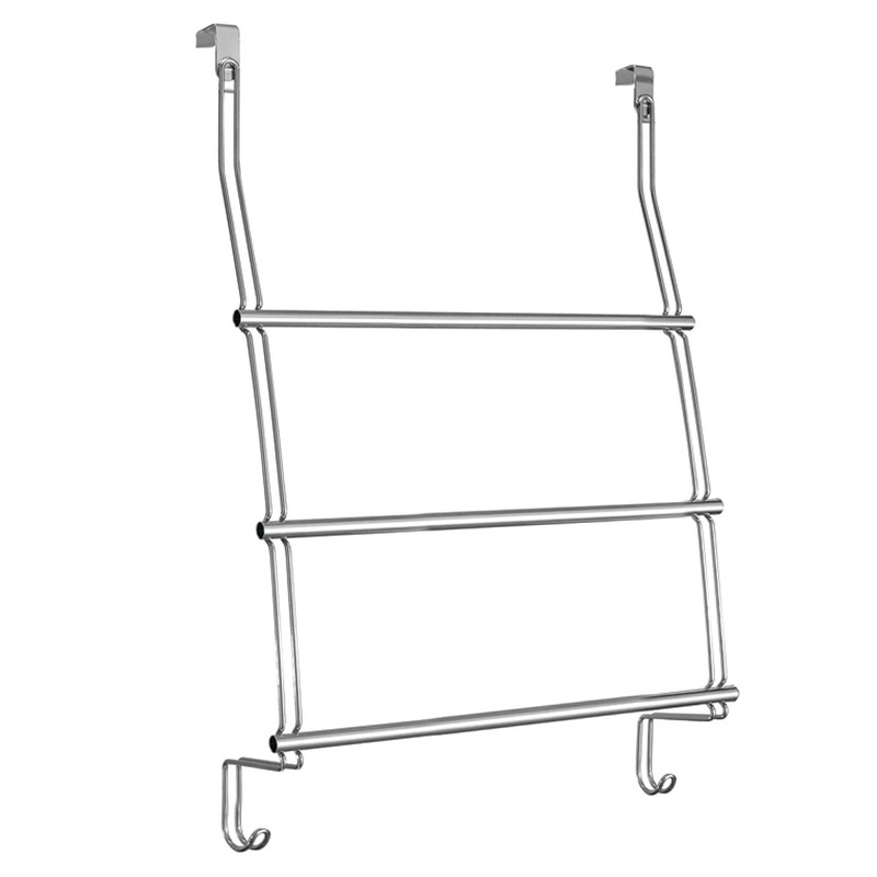 iDesign Classico Steel Over-The-Door Towel Rack with Storage Hooks -