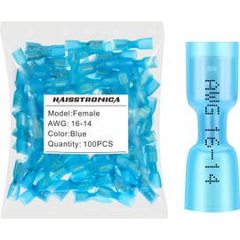 haisstronica 100pcs Blue Heat Shrink Female Spade Connectors,16-14 Gauge Insulated Electrical Crimp Wire Terminals