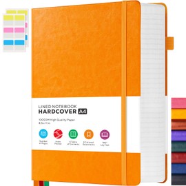 FOCUS DAY A4 Hardcover Notebook, Large 8.5 x 11 Notebook Journals for Writing Note Taking Women & Men, 320 Pages Hardcover Work Notebook Journal Notepad Writing Pads, Orange