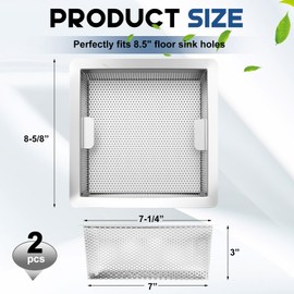 Tuanse 2 Pcs 8.5 x 8.5 x 3'' Stainless Steel Floor Drain Strainer