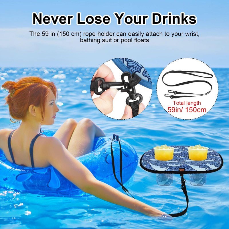 Desing Wish 2 Slots Floating Drink Holder for Pool Neoprene